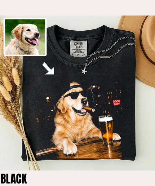 Custom Pet Drinking Beer T-Shirt - Personalized Dog Meme Shirt