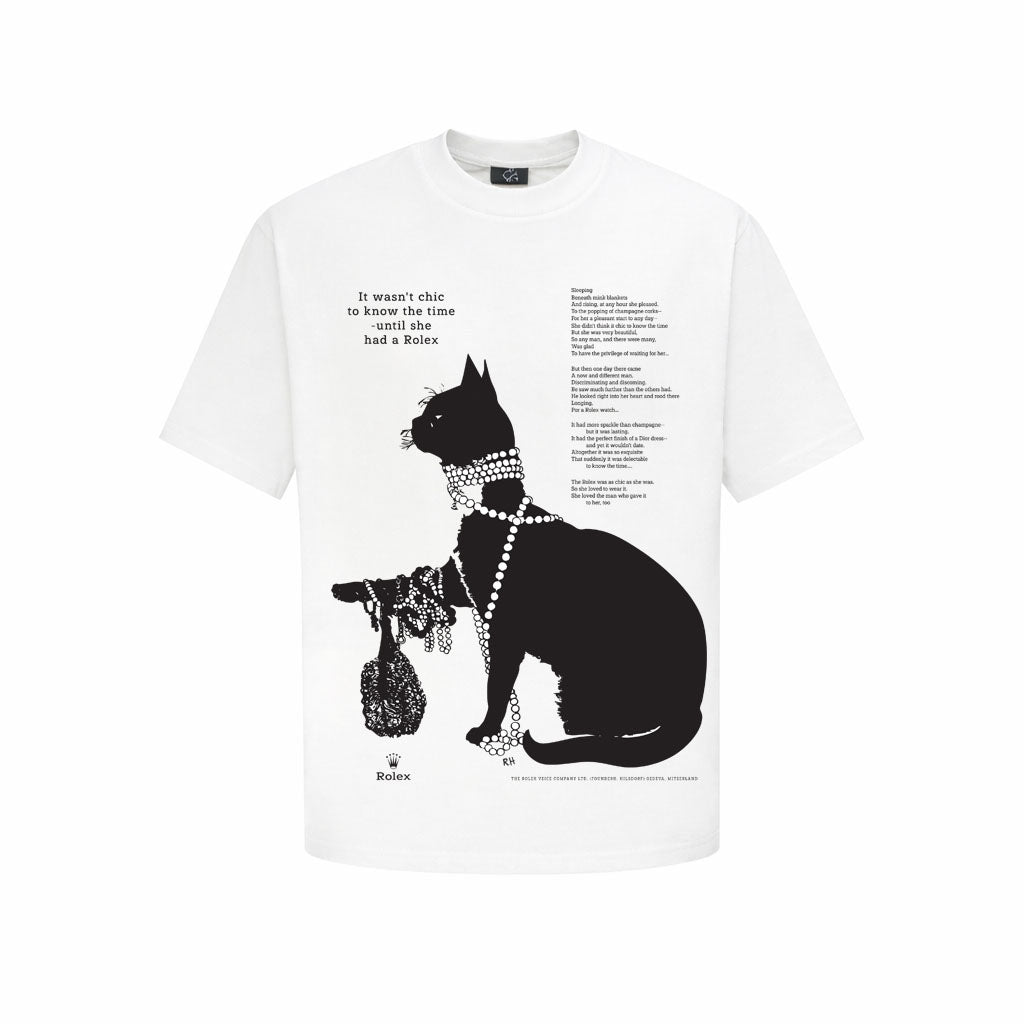 Luxury Cat Silhouette Graphic T-Shirt – Elegant Vintage Style Tee