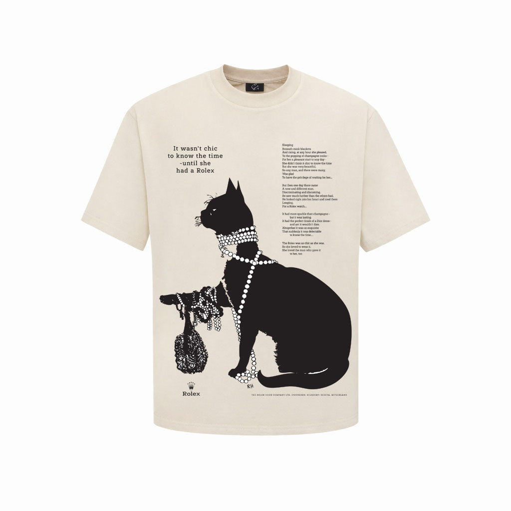 Luxury Cat Silhouette Graphic T-Shirt – Elegant Vintage Style Tee