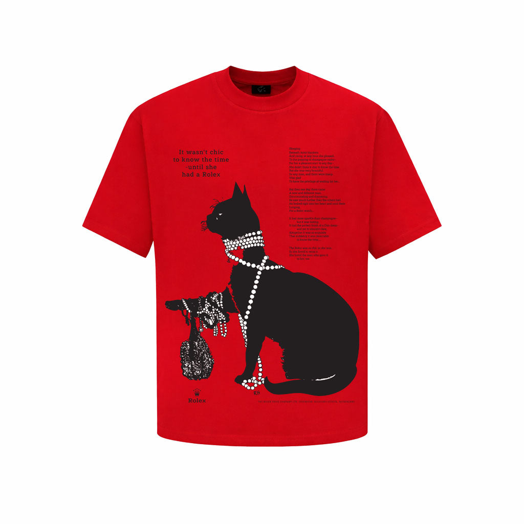Luxury Cat Silhouette Graphic T-Shirt – Elegant Vintage Style Tee