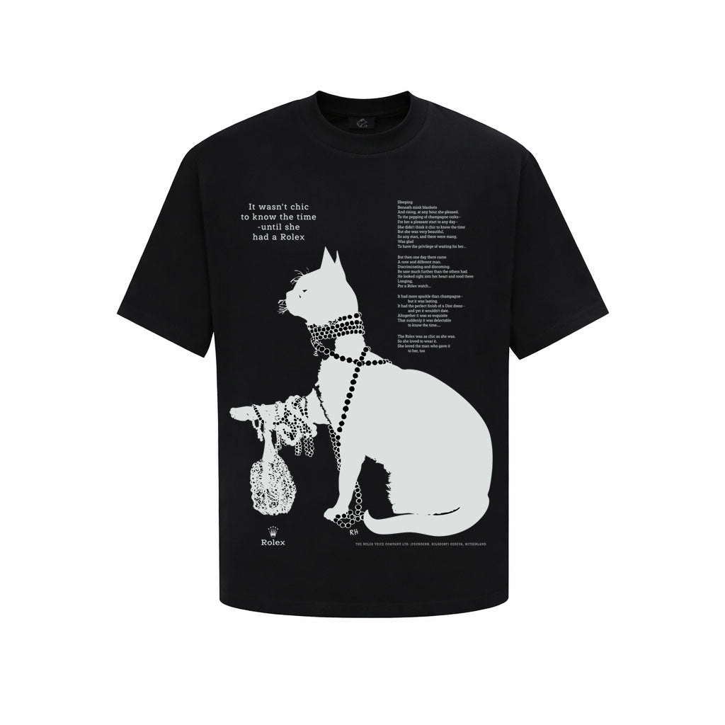 Luxury Cat Silhouette Graphic T-Shirt – Elegant Vintage Style Tee