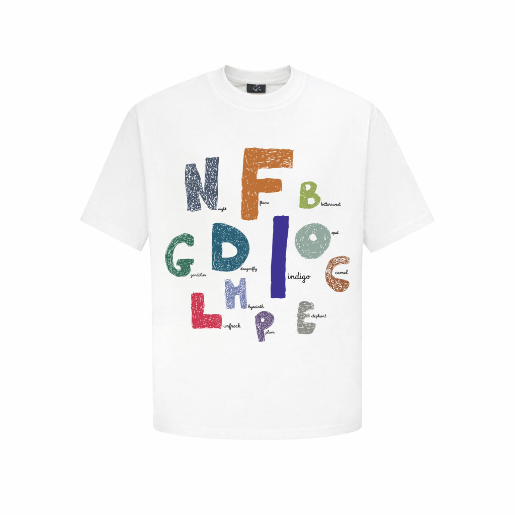 Colorful Alphabet Typography T-Shirt – Creative Letter Graphic Tee