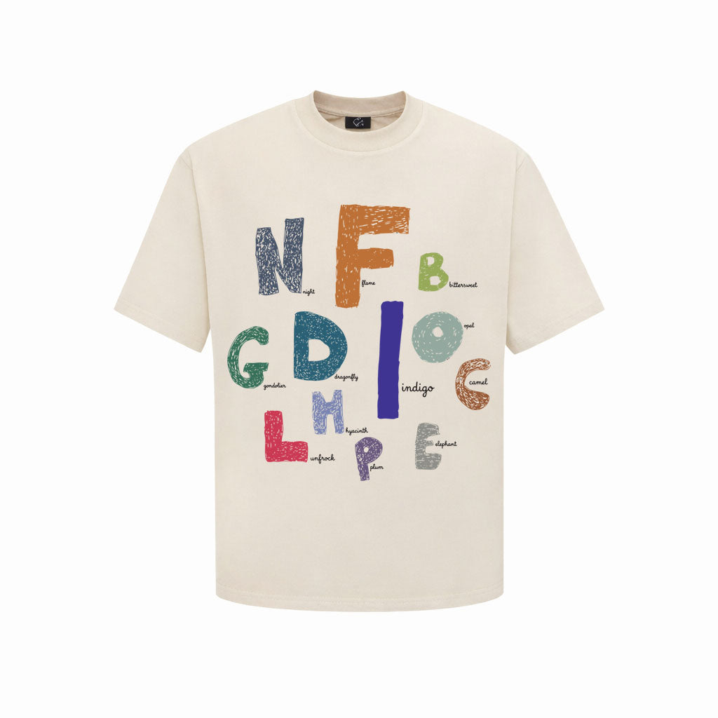 Colorful Alphabet Typography T-Shirt – Creative Letter Graphic Tee