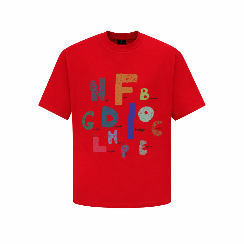 Colorful Alphabet Typography T-Shirt – Creative Letter Graphic Tee