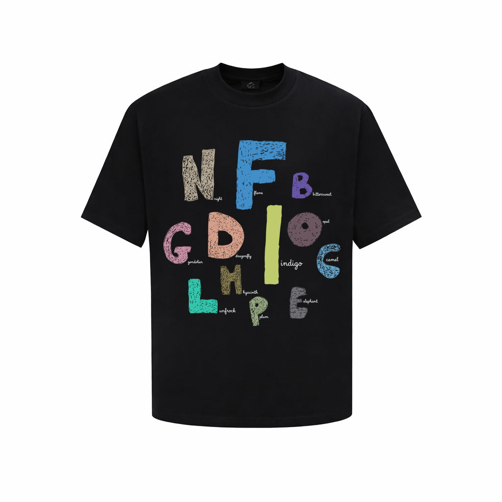 Colorful Alphabet Typography T-Shirt – Creative Letter Graphic Tee