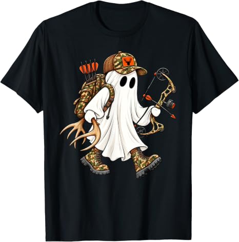 Halloween Ghost Bow Hunter Camo Deer Hunting T-Shirt