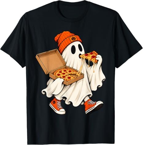 Funny Halloween Ghost Pizza T-Shirt