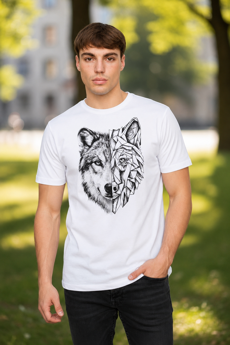 Half Face Wolf Graphic Tee